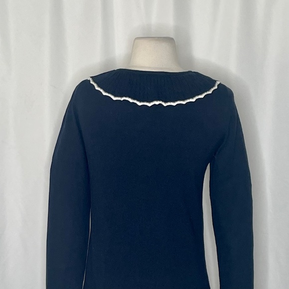 BODEN Frill Collared Wool Blend Cardigan Sweater Navy Blue White Preppy X-Small - Picture 10 of 16